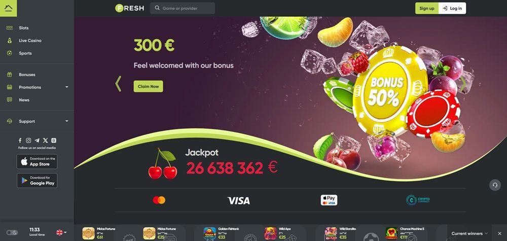 Fresh Casino homepage